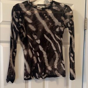 MaxMara Black and White Long-Sleeve Sheer Mesh Top